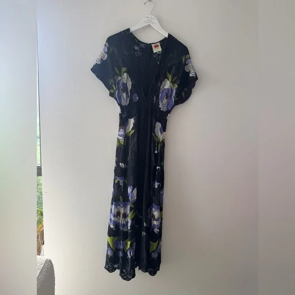 FARM RIO Soft Garden Black Lace Maxi Dress XS - Picture 4 of 7